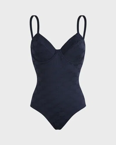 Vilebrequin Women Underwire One-piece Swimsuit Turtle Monogram Jacquard In Blue