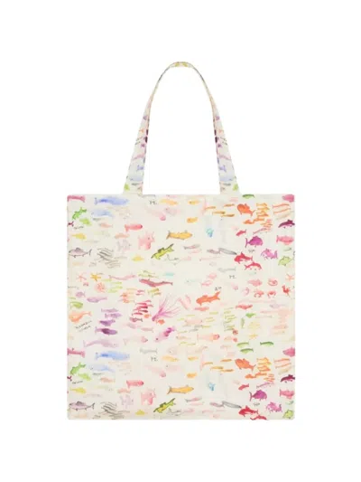 Vilebrequin X Fabrice Hyber Fish-print Linen Beach Bag In Multi