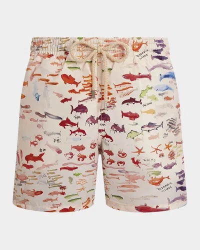 Vilebrequin X Fabrice Hyber Pescador 5.9 Watercolor Fish Swim Shorts In Multi