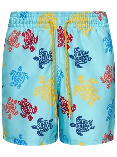 Vilebrequin Tortues Multicolores Long Stretch Board Shorts In Blue