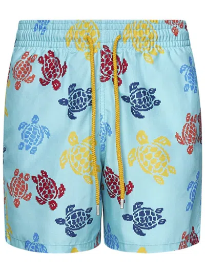 Vilebrequin Tortues Multicolores Long Stretch Board Shorts In Blue