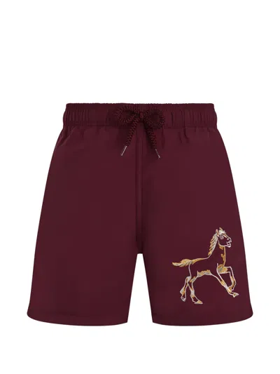 Vilebrequin Kids' Year Of The Horse Drawstring-detail Swim Shorts In Brown