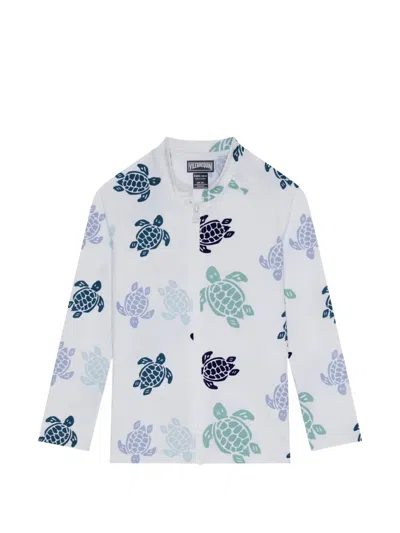 Vilebrequin Kids' Zipped Sleeves Turtles Print T-shirt In White