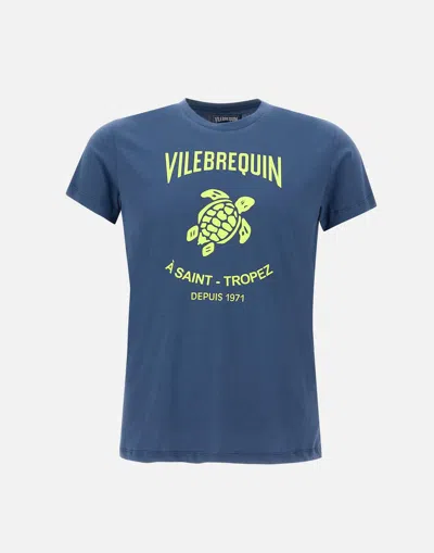 Vilebrequin Cotton T Shirt Blue Turtle Print Eco Friendly Regular Fit