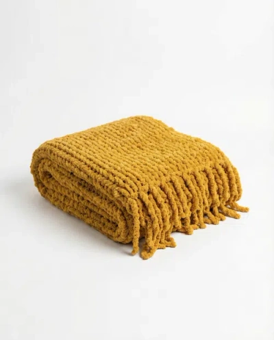 Villa Aburi Chunky Chenille Knit Blanket With Fringe In Orange