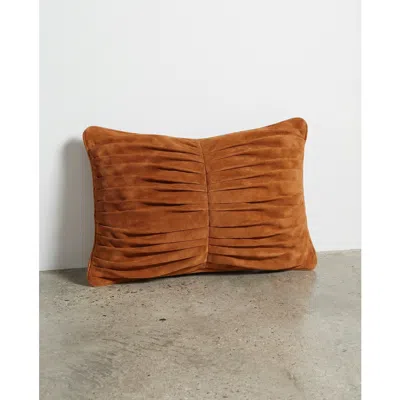 Villa Aburi Pleated Cotton Suede Pillow In Brown