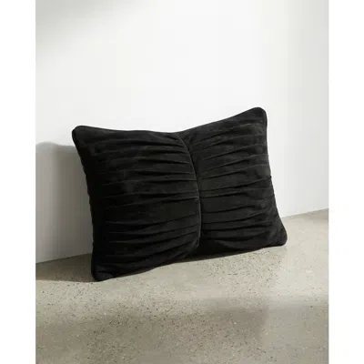 Villa Aburi Pleated Cotton Suede Pillow In Black