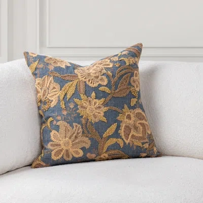 Villa By Classic Home Anika Linen Blend Embroidered Throw Pillow In Blue Sea