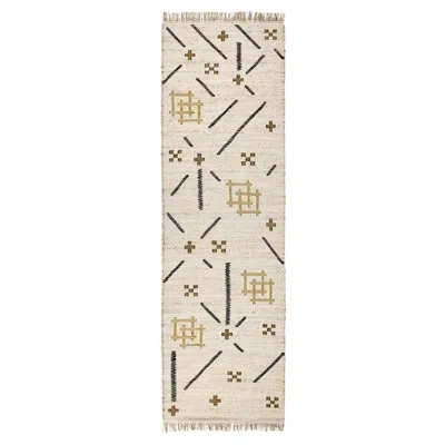 Villa By Classic Home Belfast Abstract Hand Woven Runner 2'7" X 8' Cotton/wool/jute/sisal Area Rug In Ivory/black/brown In Black;brown;ivory