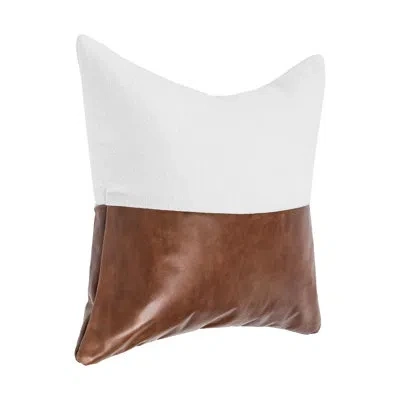 Villa By Classic Home Canyon Linen Blend And Leather Throw Pillow In Ivory,brown
