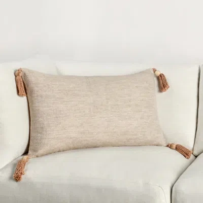 Villa By Classic Home Cherry Tassels Linen Throw Pillow In Natural