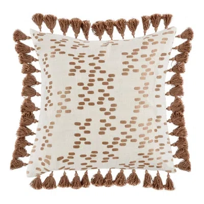 Villa By Classic Home Dane Tassels Linen Throw Pillow In Brown;white