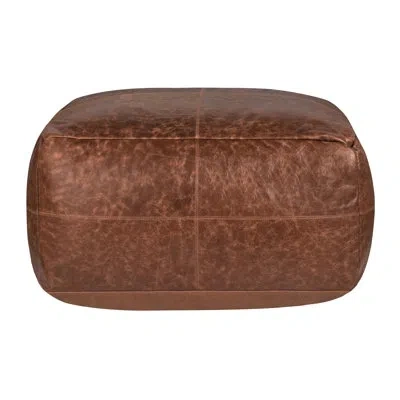 Villa By Classic Home Dexter 24" Genuine Leather Pouf In Kona Brown