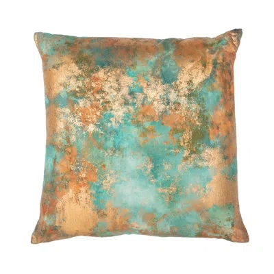 Villa By Classic Home Equilibrium Abstract Linen Blend Throw Pillow In Turquoise,copper Abstract