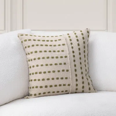 Villa By Classic Home Katia Linen Blend Fabric Throw Pillow In Natural,olive Green