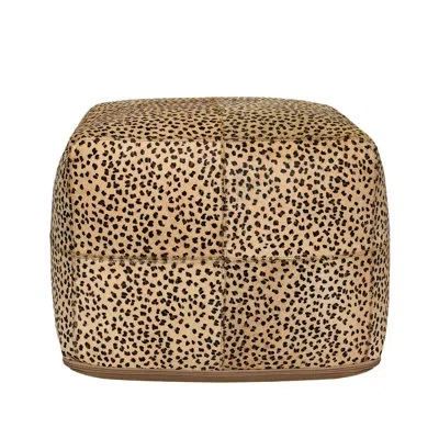 Villa By Classic Home Leopard 18" Natural Leather Hide Printed Floor Cushion Pouf In Black,yellow