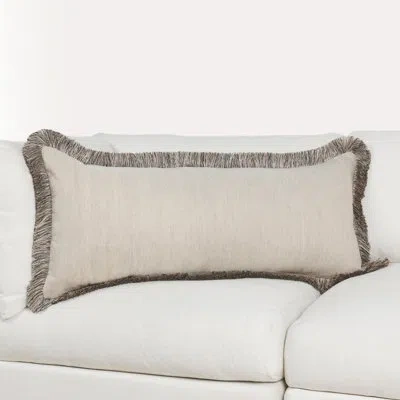 Villa By Classic Home Nola Fringe Linen Blend Throw Pillow In Black;natural