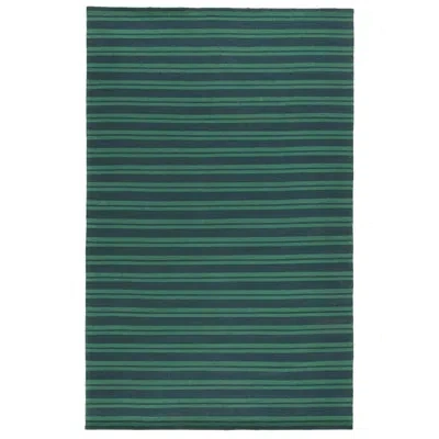 Villa By Classic Home Palma Hand Woven Performance Stripe Green Fabric Rug In Blue;green