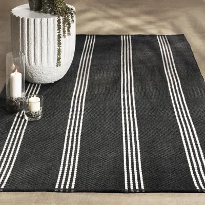 Villa By Classic Home Sorrento Handwoven Performance Stripe Yarn Area Rug In Charcoal,white