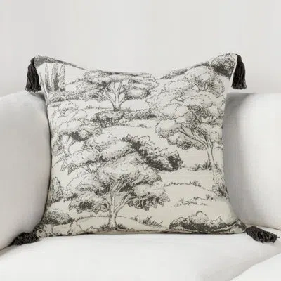 Villa By Classic Home Stonework 22" Cotton Linen Blend Throw Pillow, In Gray,cream Toile