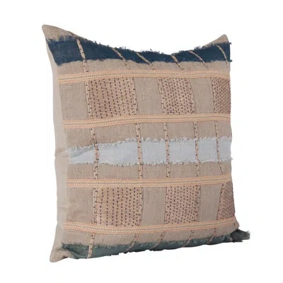 Villa By Classic Home Stratton  Belgian Linen Throw Pillow In Natural,blue Multi
