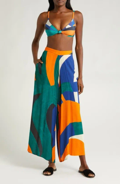 Villa Fresca Serena Print Cover-up Wide Leg Pants In Tuscan Wave