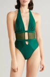 VILLA FRESCA STELLA PLUNGE MESH INSET ONE-PIECE SWIMSUIT