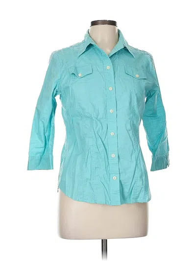 Pre-owned Villager Sport By Liz Claiborne 3/4 Sleeve Button Down Shirt In Blue