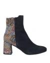 Villamori Woman Ankle Boots Midnight Blue Size 6 Leather, Textile Fibers In Blue