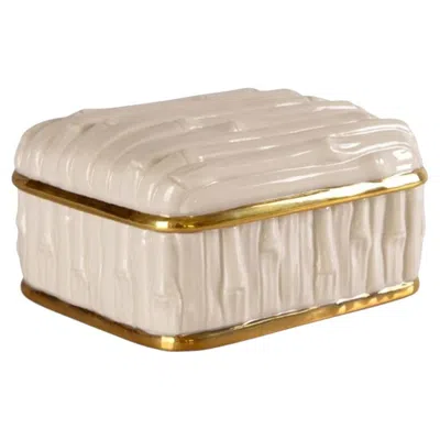 Pre-owned Villari Bamboo Porcelain Trinket Box With Gold Trim