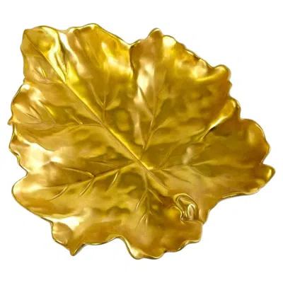 Pre-owned Villari Big Gold Smooth Leaf Centerpiece