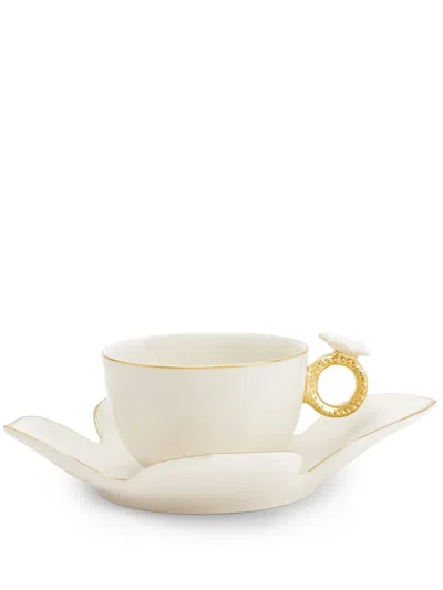Villari Butterfly Porcelain Tea Cup In White