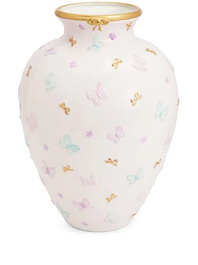 Villari Butterfly-print Porcelain Vase In Pink