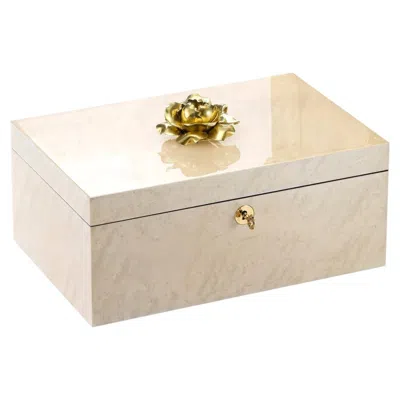 Pre-owned Villari Camelia Rectangular Beige Porcelain Jewelry Box In Brown