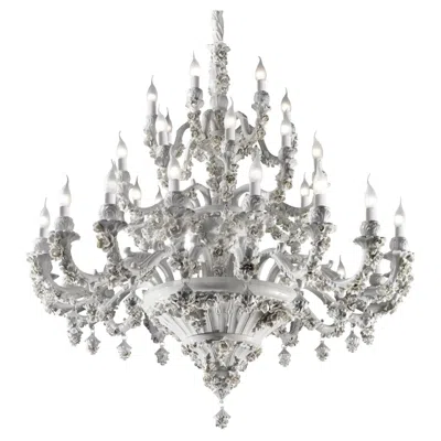 Pre-owned Villari Flowery 36-light White Porcelain Chandelier