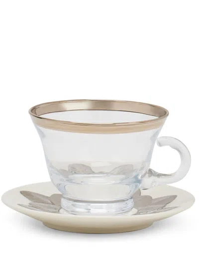 Villari Peacock Cappuccino Cup And Saucer In White