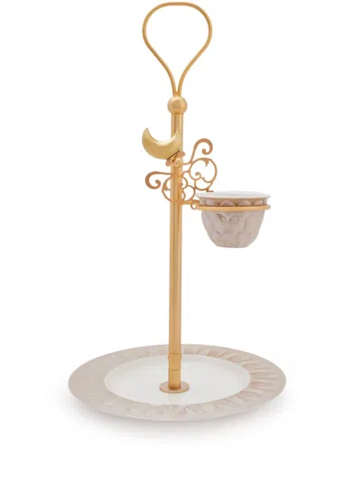 Villari Peacock Extravaganza Cookie Stand And Coffee Cup (40cm) In Gold