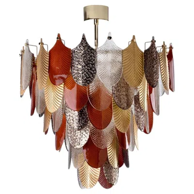 Pre-owned Villari Peacock Medium Amber/gold/silver Chandelier In Brown
