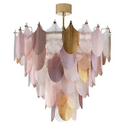 Pre-owned Villari Peacock Medium Pink And Gold Chandelier
