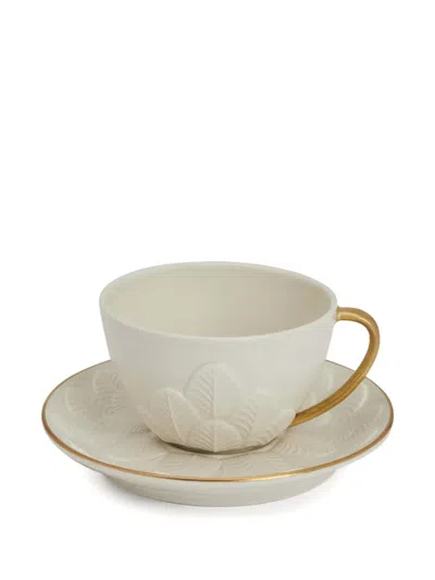 Villari Peacock Set Aus Kaffeetasse Und Untersetzer In Weiss
