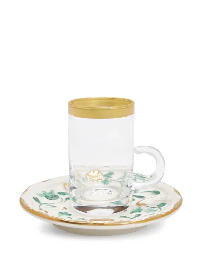Villari Taormina Floral Tea Cup & Saucer In Transparent