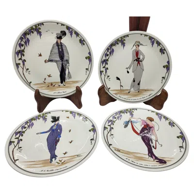 Pre-owned Villeroy & Boch 1900 Art Deco Porcelain Plates, Set Of 4 In Gray