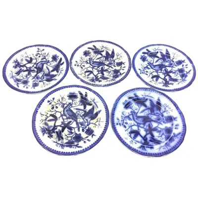 Pre-owned Villeroy & Boch 19th Century Flow Blue V&b Villeroy Boch Lot Of 5 Plates Pheasant Series Decor