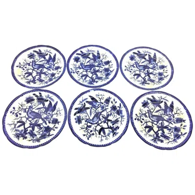 Pre-owned Villeroy & Boch 19th Century Flow Blue V&b Villeroy Boch Lot Of 6 Plates Pheasant Series Decor