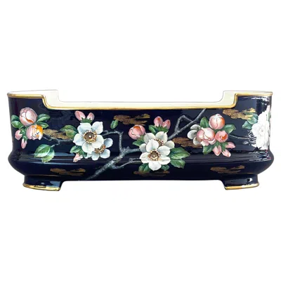 Pre-owned Villeroy & Boch Antique Art Nouveau Jardiniere By , Royal Blue, 1900 In Black