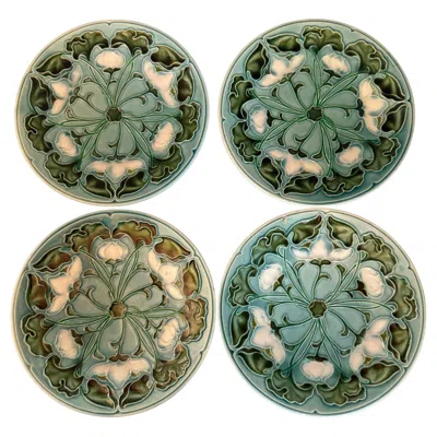 Pre-owned Villeroy & Boch Art Nouveau Majolica  Four Plates 1890 In Gray