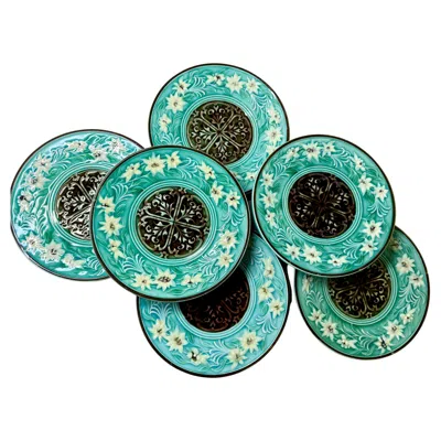 Pre-owned Villeroy & Boch Art Nouveau Majolica  Six Plates 1890 In Blue