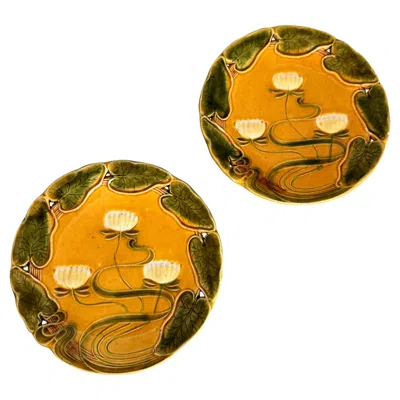 Pre-owned Villeroy & Boch Art Nouveau Majolica Water Lily Two Plates  1890 In Orange