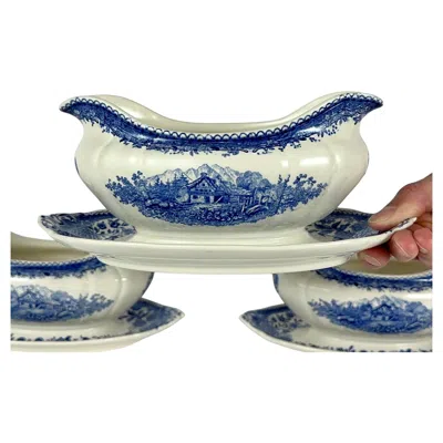 Pre-owned Villeroy & Boch Blue Burgenland Gravy Boat With Attached Underplate, Germany