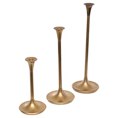 Pre-owned Villeroy & Boch Brass Candle Sticks Germany 1980s Set Of 3 In Brown